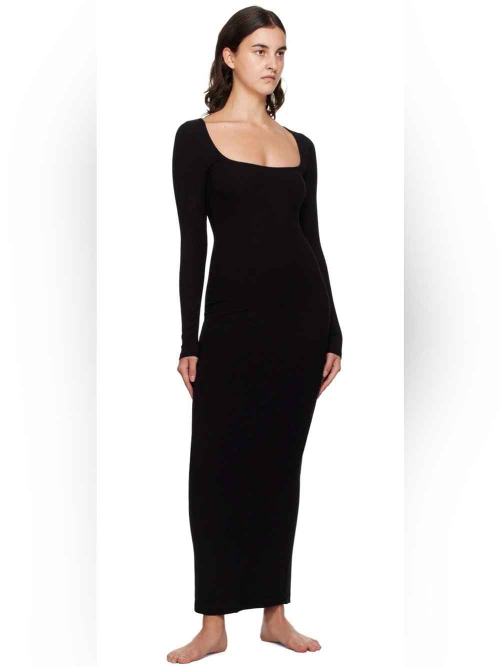 SKIMS Soft Lounge Ribbed Knit Onyx Maxi Dress,Size-Small(4-6)